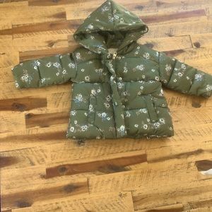 Zara Baby Puffer Green Floral Print Jacket 9/12 m